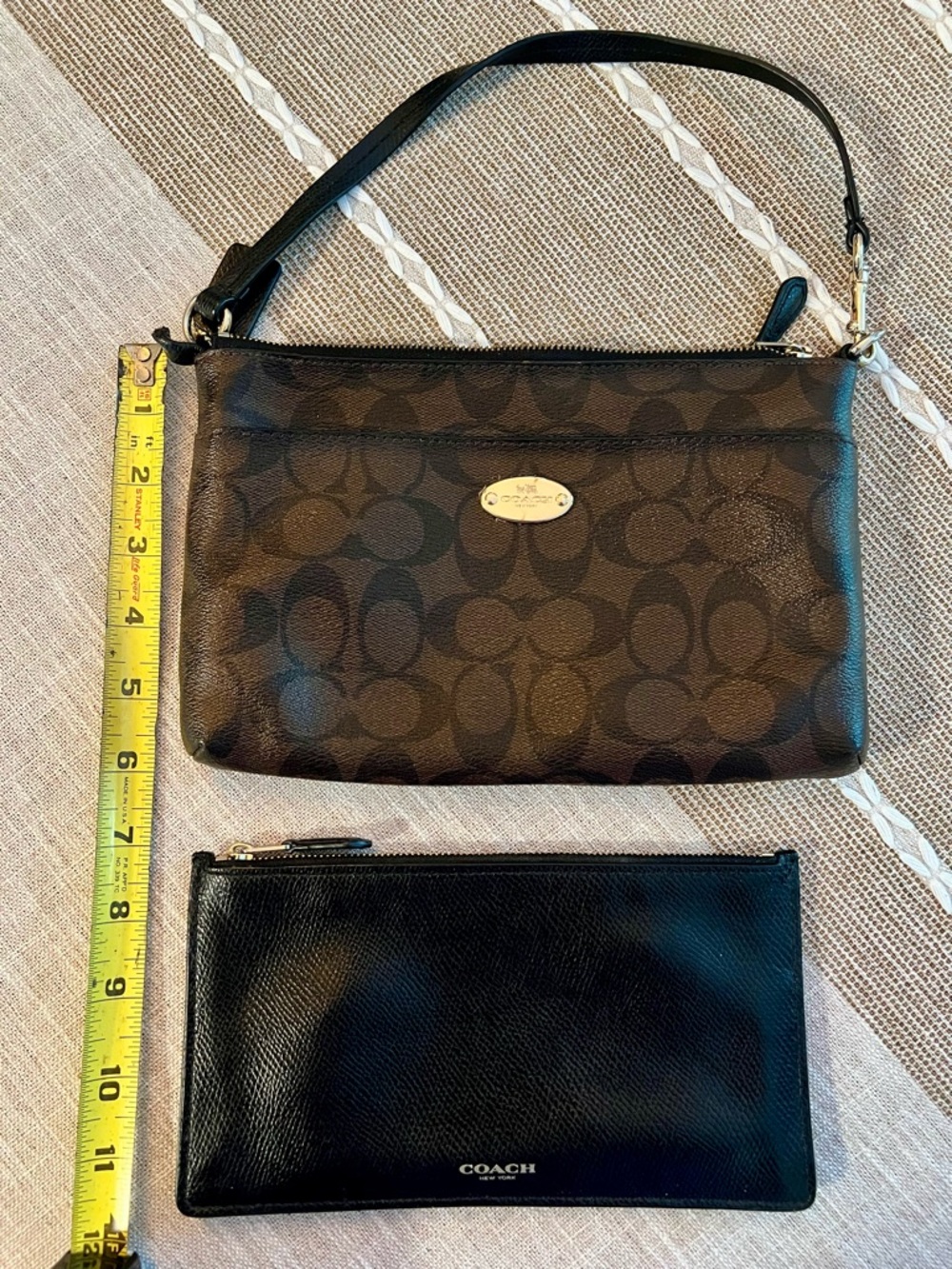 🤎Coach Brown/Black Signature Wristlet + Matching Leather Zip Pouch - Picture 11 of 11